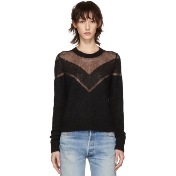 RAG & BONE • Black Blaze Open Knit Crewneck Sweater - Picture 6 of 16